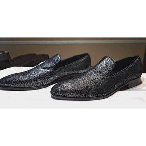 New Ron White Elliot MENS Embossed Caviar Metallic Print Suede Loafers $395  12